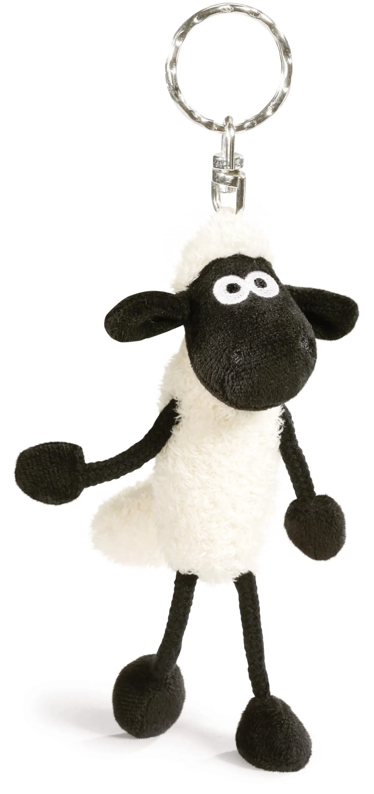 NICI Portachiavi pecora Shaun 10 cm bianco - Dolcissimo ciondolo sostenibile a forma di animale con anello per cordini e pendenti