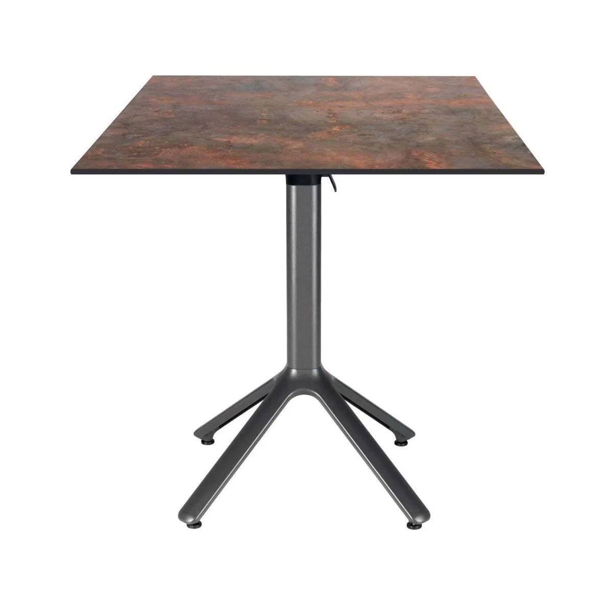 RestooTab Tavolo pieghevole Nemo da esterno 70x70; 70x70x74 cm (LxLxH); Piano tavolo metallo arrugginito, struttura grigio scuro; quadrata