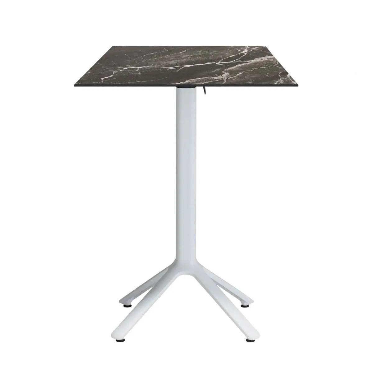 RestooTab Tavolo alto pieghevole Nemo bianco da esterno 60x60; 60x60x110 cm (LxLxH); Piano tavolo nero/marrone/marmorizzato, struttura bianco; quadrata