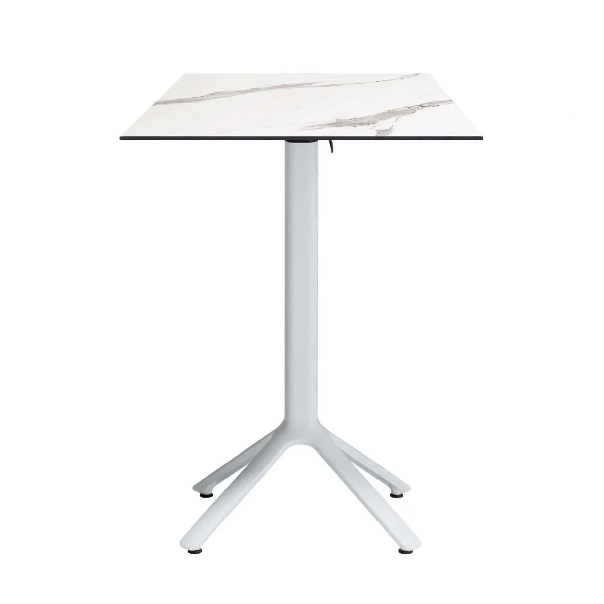 RestooTab Tavolo alto pieghevole Nemo bianco da esterno 60x60; 60x60x110 cm (LxLxH); Piano tavolo bianco/grigio/marmorizzato, struttura bianco; quadrata