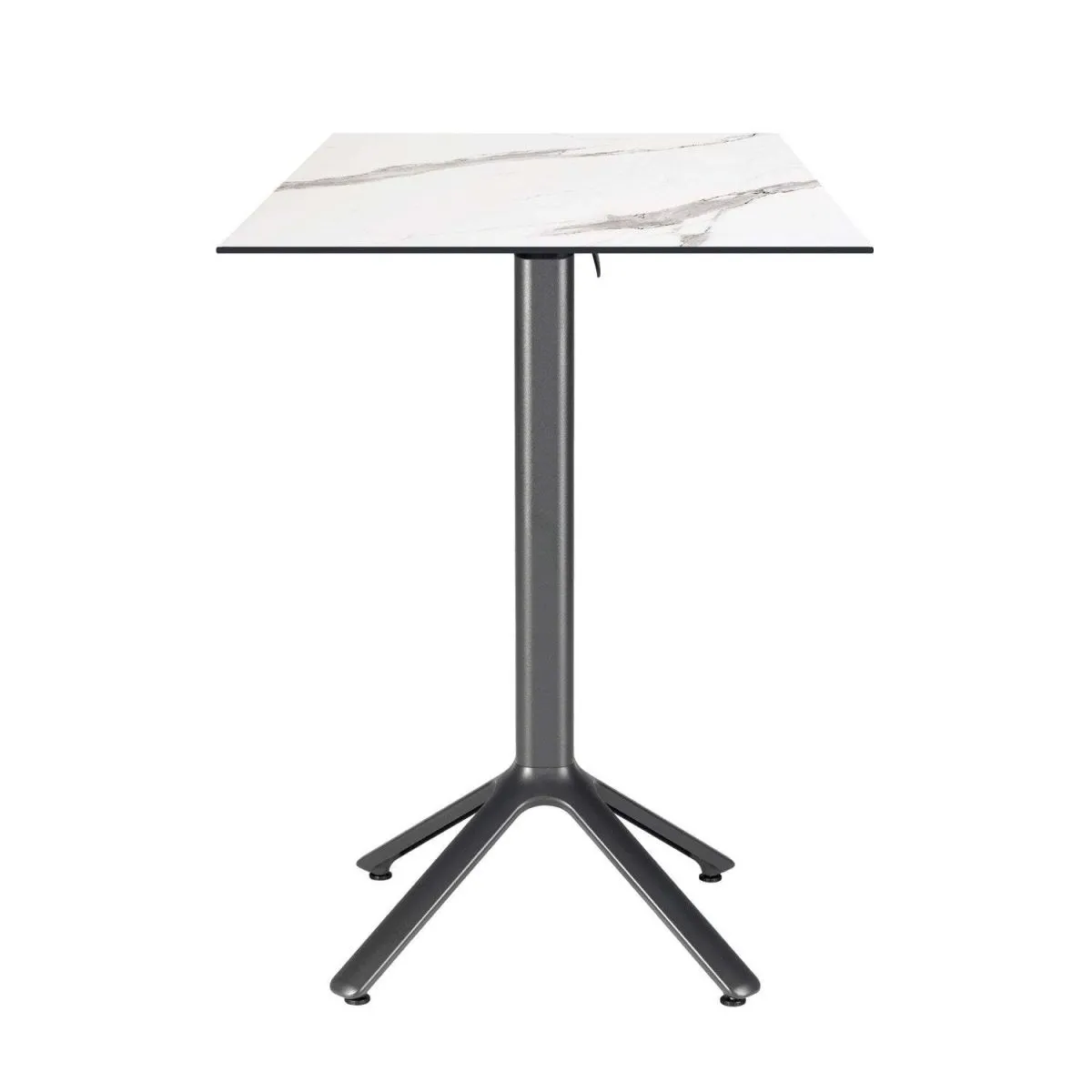 RestooTab Tavolo alto pieghevole Nemo da esterno 60x60; 60x60x110 cm (LxLxH); Piano tavolo bianco/grigio/marmorizzato, struttura grigio scuro; quadrata