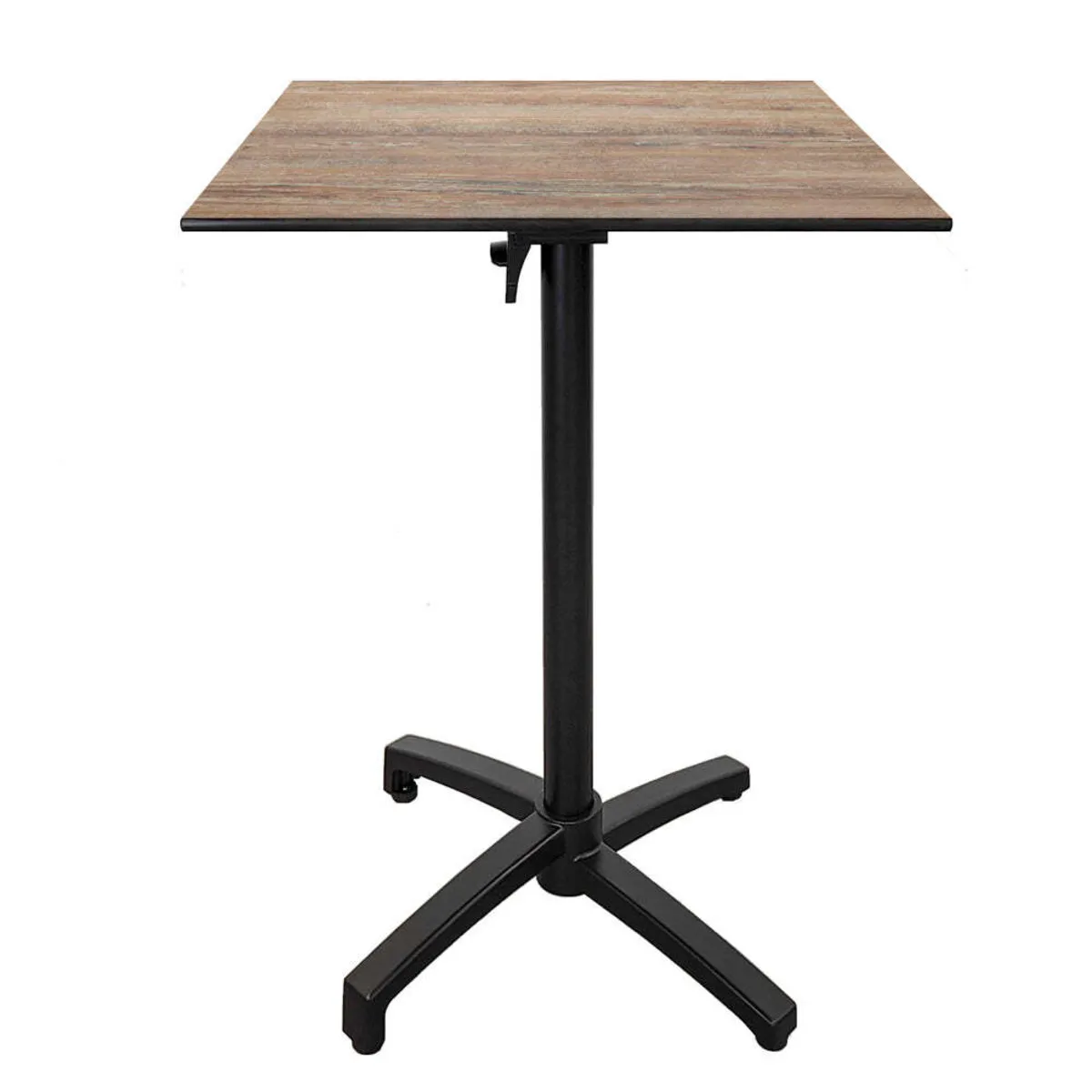 RestooTab Tavolo alto pieghevole da terrazza Diabolo quadrato; 60x60x111 cm (LxLxH); Piano tavolo quercia antica, struttura nero; quadrata