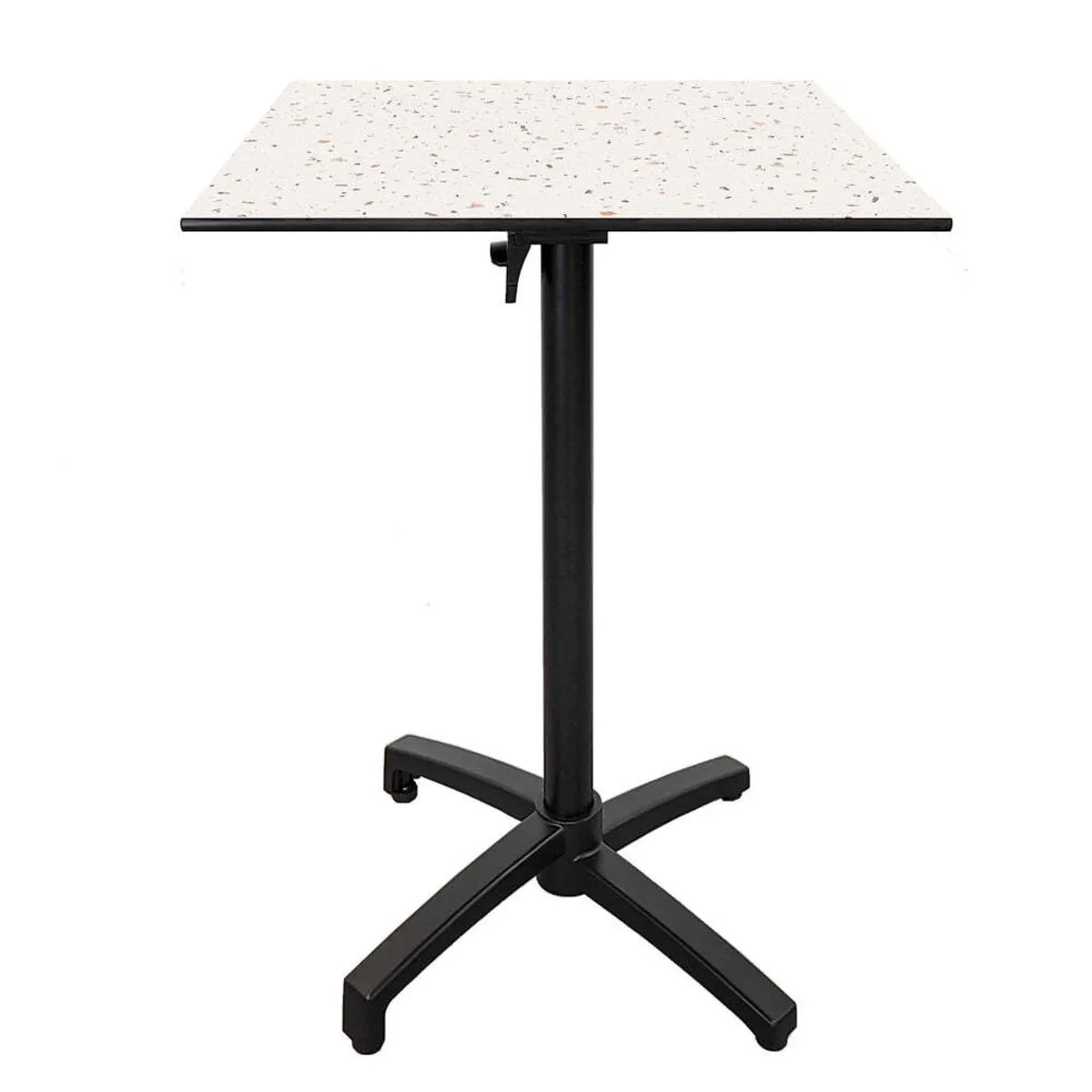 RestooTab Tavolo alto pieghevole da terrazza Diabolo quadrato; 60x60x111 cm (LxLxH); Piano tavolo bianco/multicolore/terazzo, struttura nero; quadrata
