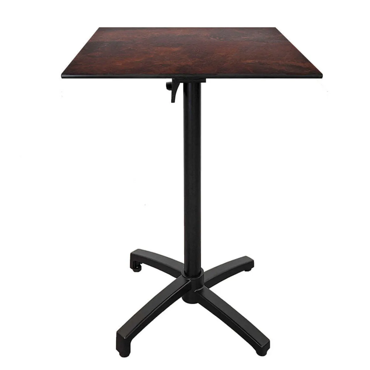 RestooTab Tavolo alto pieghevole da terrazza Diabolo quadrato; 60x60x111 cm (LxLxH); Piano tavolo metallo arrugginito/marrone, struttura nero; quadrata