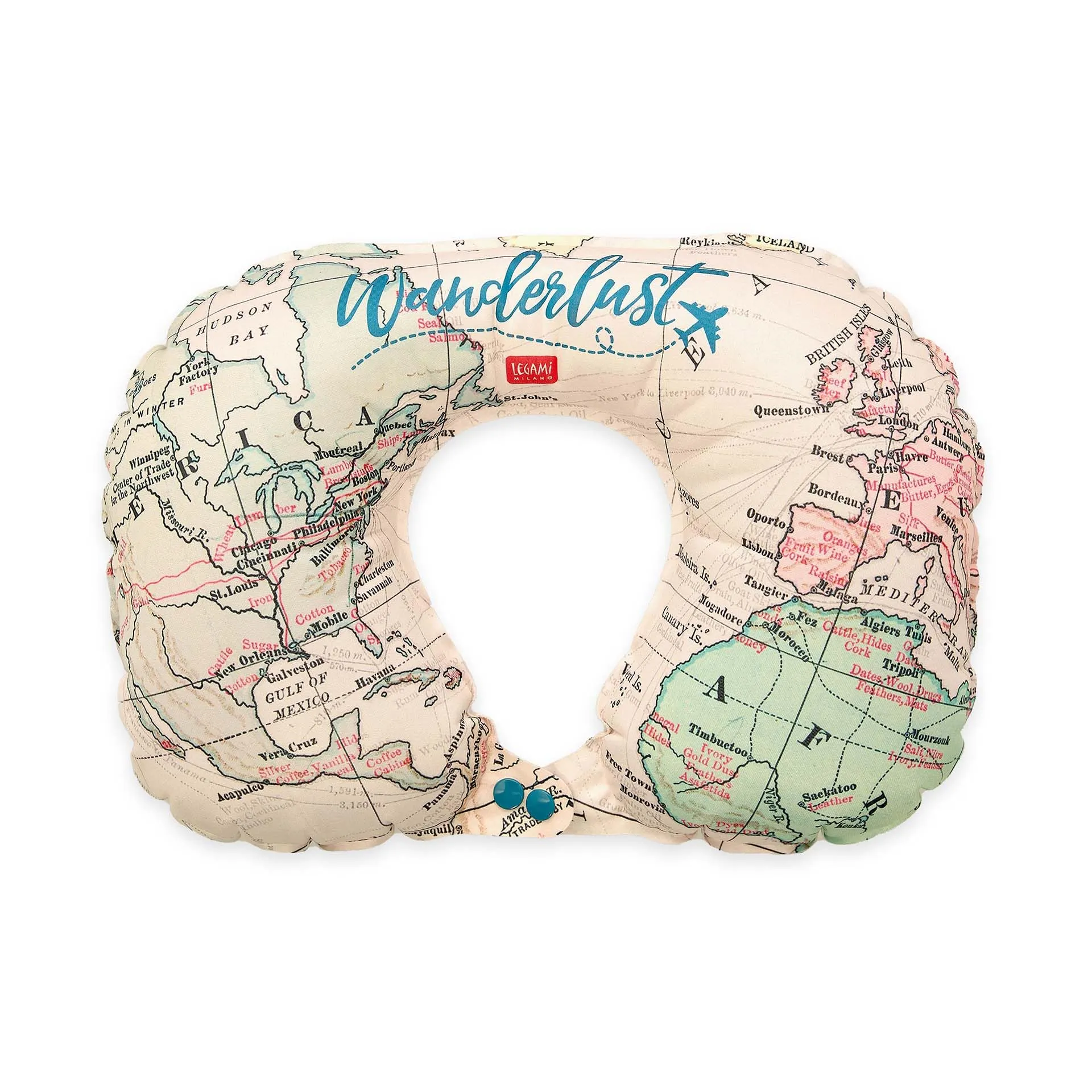 Legami - Cuscino Gonfiabile da Viaggio, Chiusura a 2 Bottoni, Comodo, Ergonomico, Facile da gonfiare e sgonfiare, Custodia con Moschettone, in Poliestere, 36.5 x 23 cm