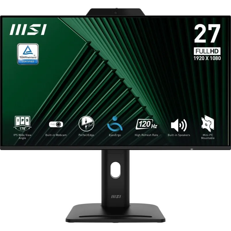 MSI PRO MP272PMG 27″ 1080p 120Hz IPS Altoparlanti Fotocamera USB HDMI DP FreeSync VESA Nero