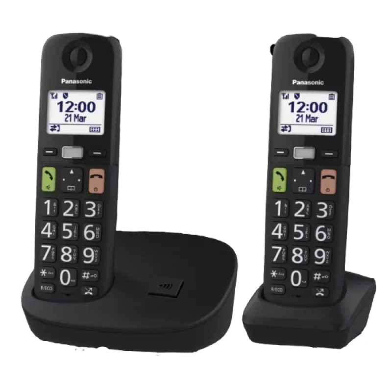 Telefono cordless Panasonic DECT 2 con display da 1,8", pulsanti grandi, blocco chiamate, nero