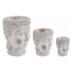 Set vasi arredo per piante 3 pz Buddha fibra di argilla Bianco fumè 0790621
