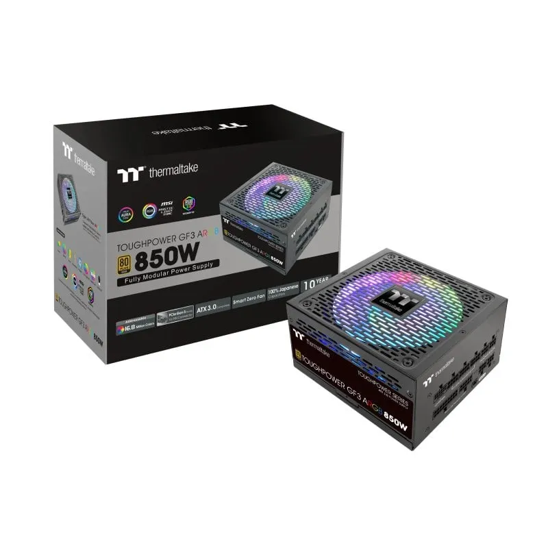 Alimentatore Thermaltake Toughpower GF3 ARGB 80 PLUS Gold da 850 W con extra ARGB, 5 PCIe, gestione cavi integrata