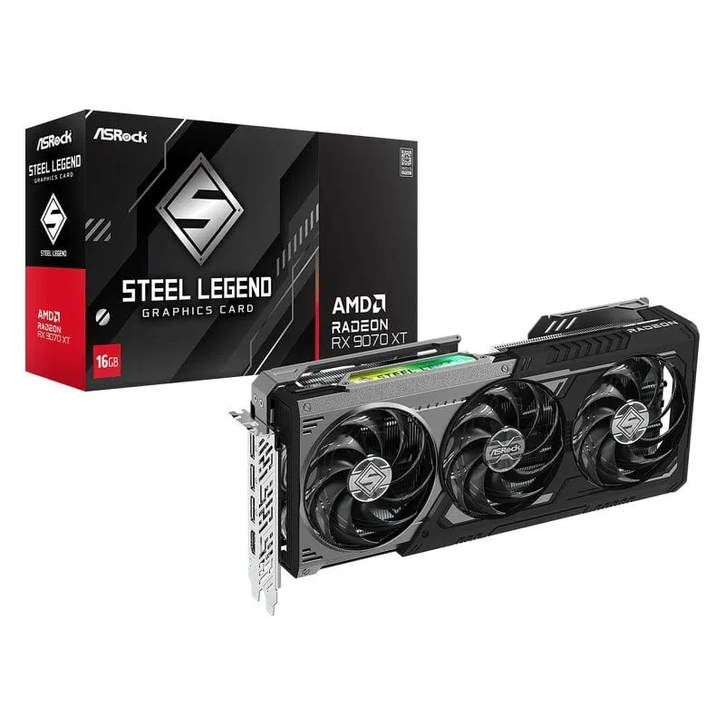Scheda grafica Asrock Radeon RX 9070 XT Steel Legend Dark da 16 GB GDDR6 RDNA 3 per overclocking