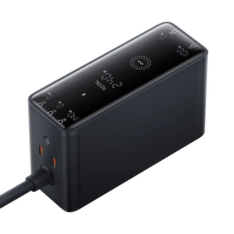 Baseus GaN 3C+U+DC 240W Caricabatterie rapido intelligente da tavolo + Cavo DC-DC 240W 1m Nero