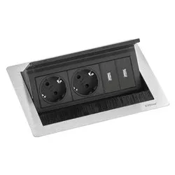 Multipresa da mobile da incasso a scomparsa 2P 10/16A FLIPTOP Inox satinato e Nero 159370078600