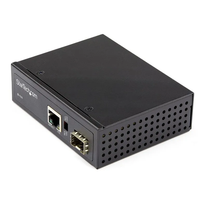 Convertitore multimediale StarTech PoE+ IP30 SFP a RJ45 da 60 W con supporto DIN IMC1GSFP60W da -40 a 75 °C