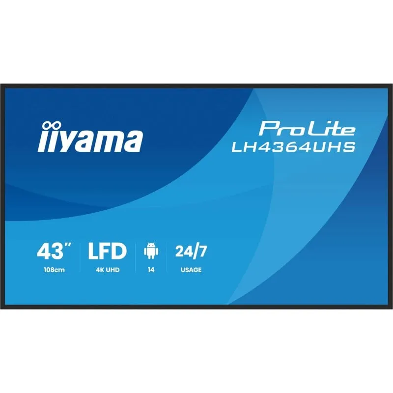 iiyama LH4364UHS-B1AG Display per segnaletica digitale LED Android Ultra HD 4K da 43 pollici con WiFi 24 ore su 24, 7 giorni su 7