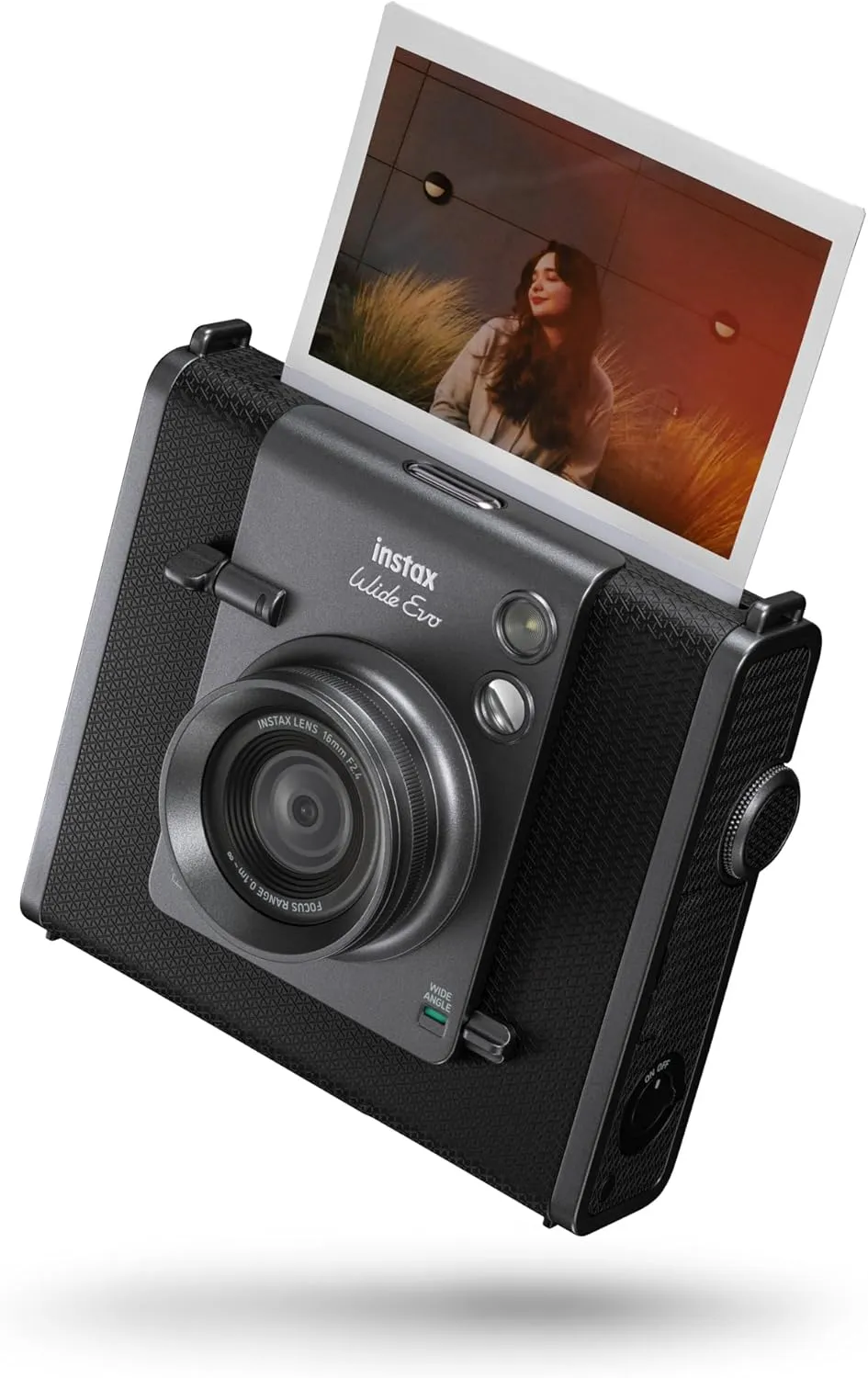 Fotocamera digitale compatta Fujifilm Instax Wide EVO con 10 sensori digitali, effetti obiettivo e schermo posteriore