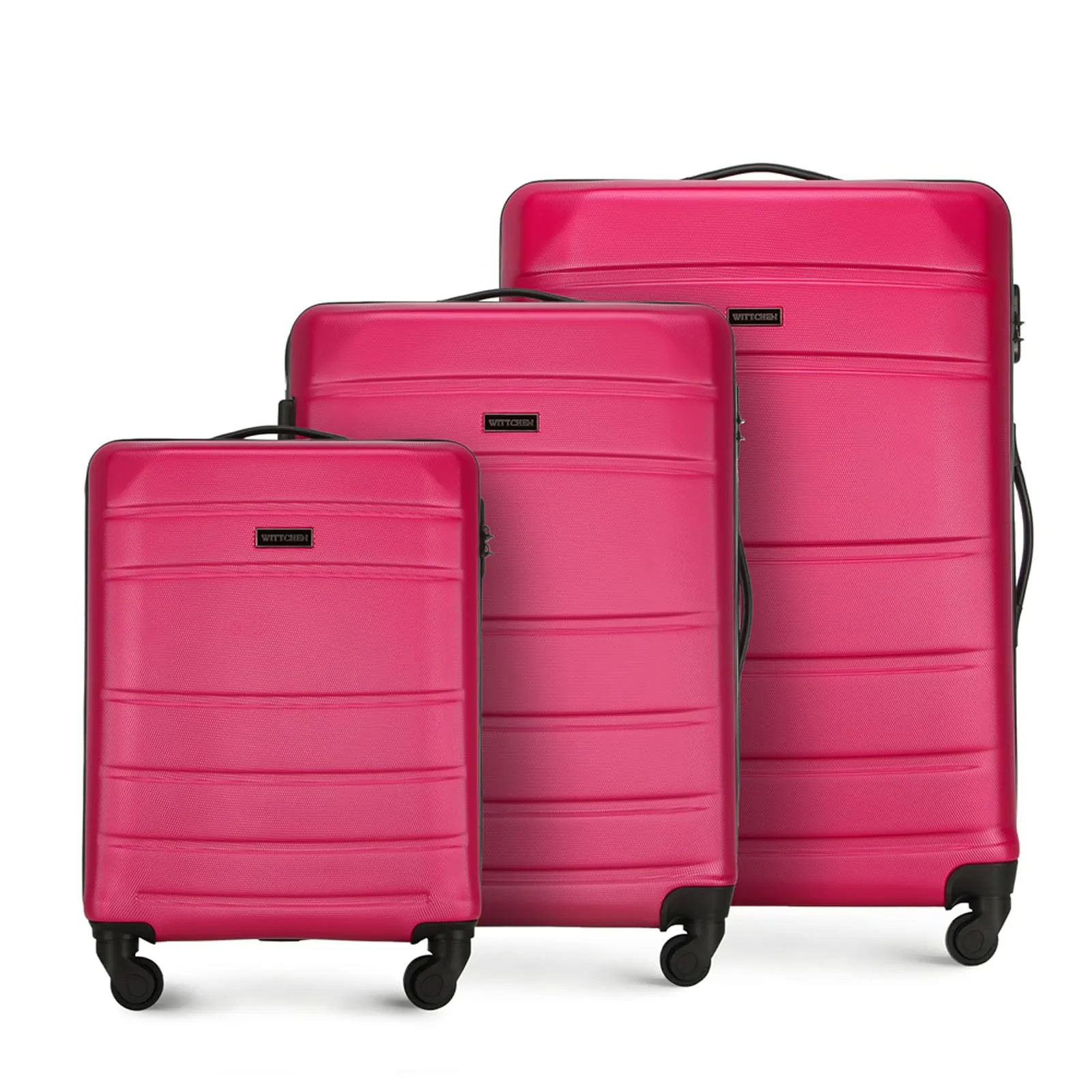 WITTCHEN valigia da viaggio set di 3 valigie trolley bagaglio a mano valigia a rotelle in ABS con 4 ruote spinner chiusura a combinazione maniglia telescopica Globe Line Rosa Ryanair/ITA Airways