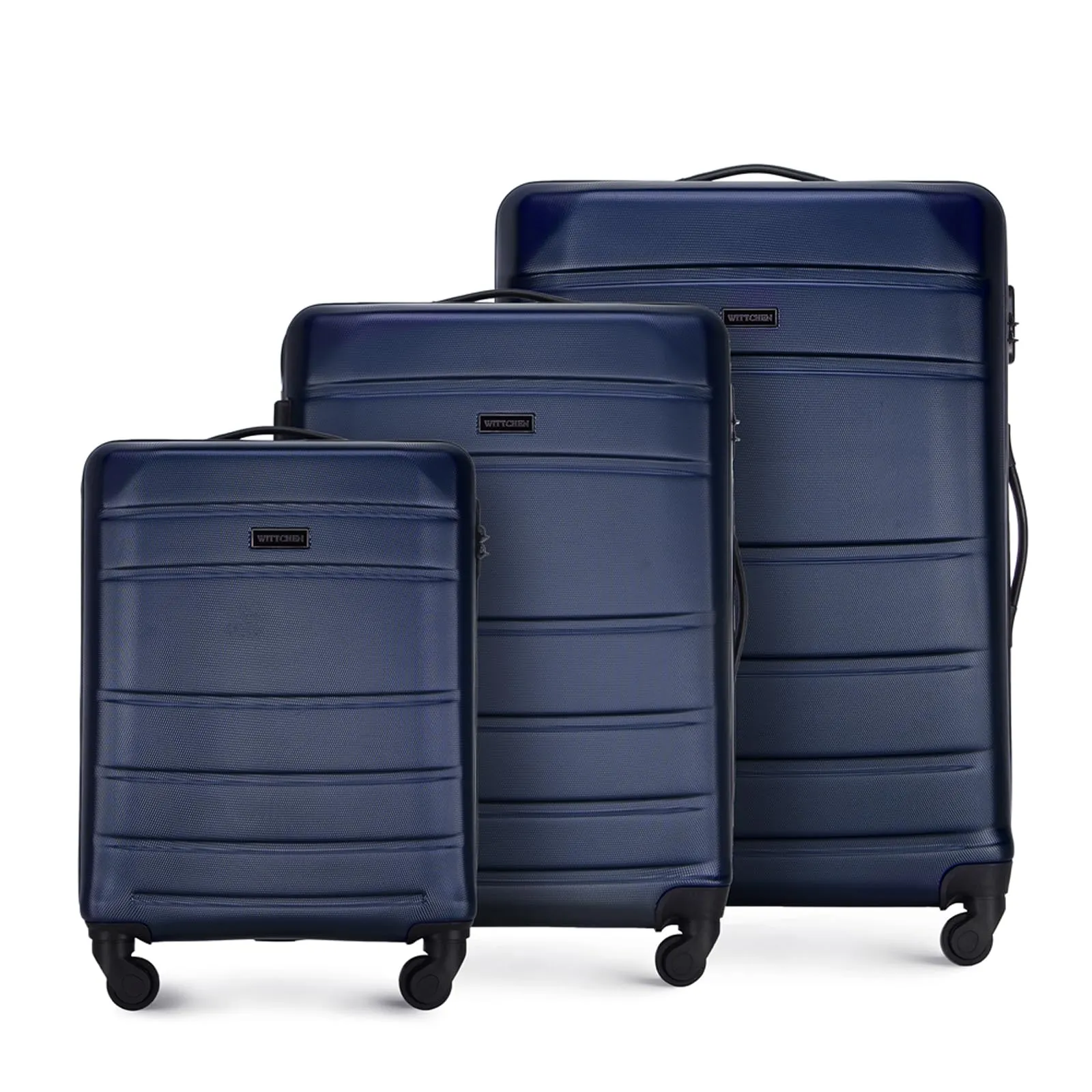 WITTCHEN valigia da viaggio set di 3 valigie trolley bagaglio a mano valigia a rotelle in ABS con 4 ruote spinner chiusura a combinazione maniglia telescopica Globe Line Blu Navy Ryanair/ITA Airways