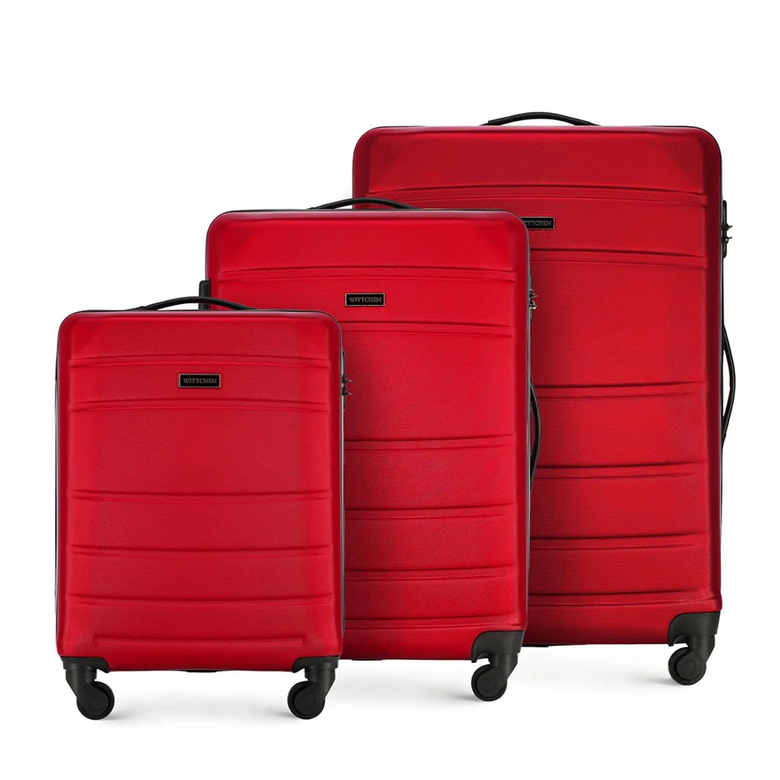 WITTCHEN valigia da viaggio set di 3 valigie trolley bagaglio a mano valigia a rotelle in ABS con 4 ruote spinner chiusura a combinazione maniglia telescopica Globe Line Rosso Ryanair/ITA Airways