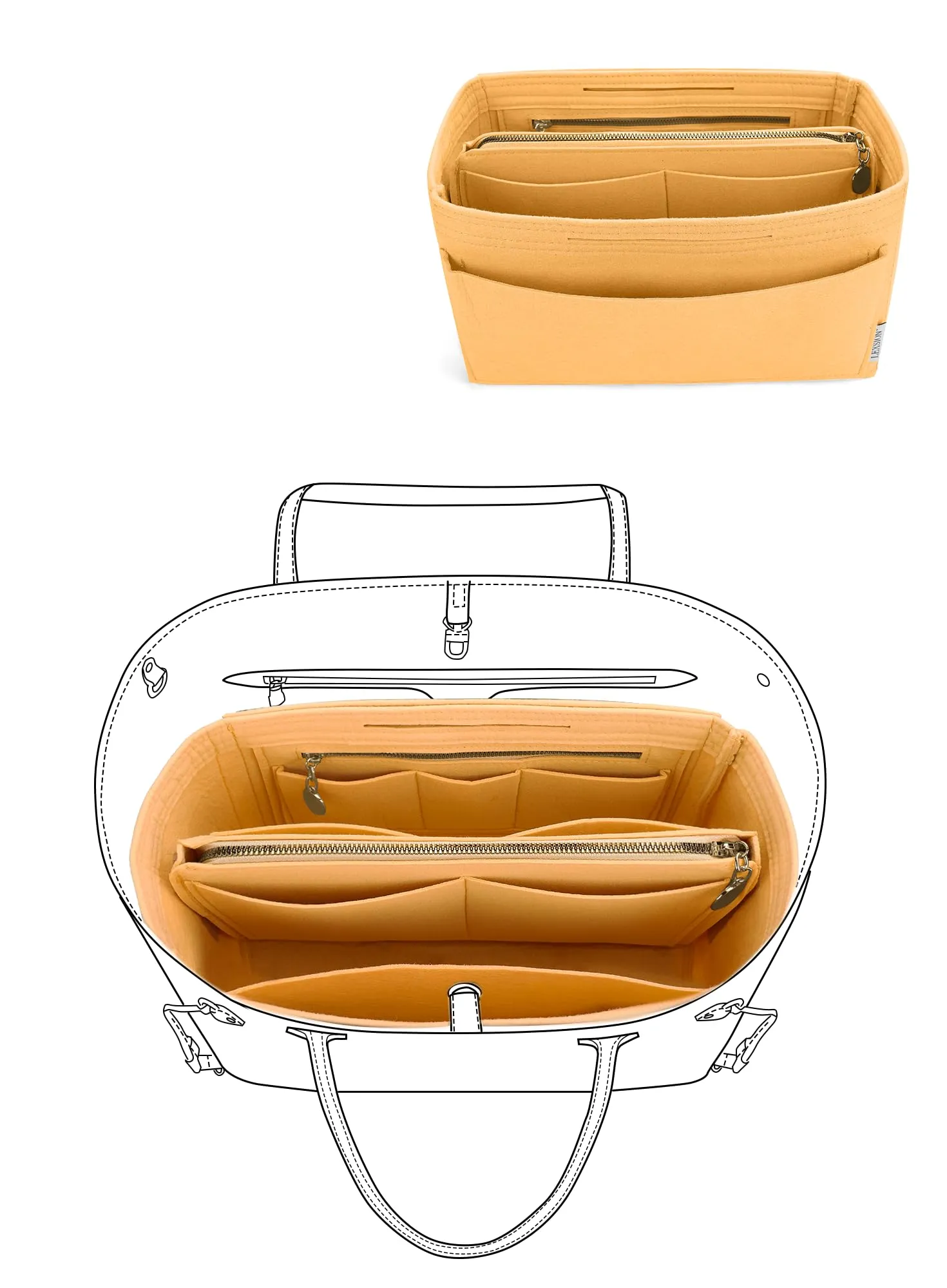 LEXSION Organizer borsa in feltro inserto con cerniera per borsa da trasporto per Speedy Neverfull PM MM giallo chiaro L