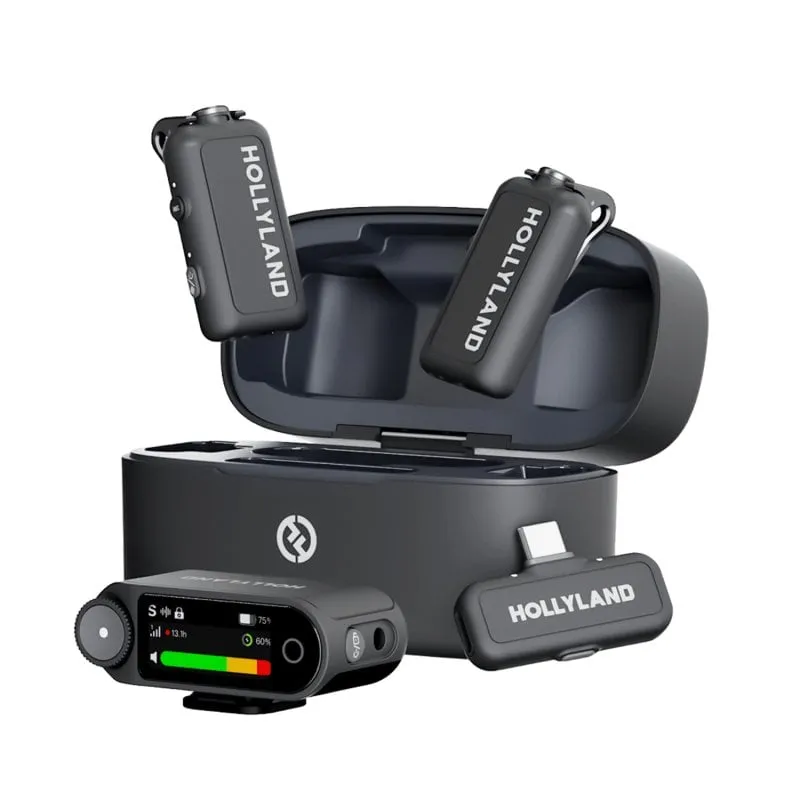 Microfono combinato wireless Hollyland LARK MAX 2 2,4 GHz omnidirezionale con registratore interno e display AMOLED