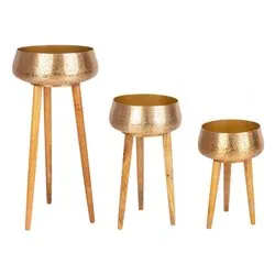 Set porta vasi piante 3 pz alluminio VARANASI Oro 0182958