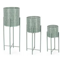 Set porta vasi piante 3 pz cilindro acciaio KALIDAS Verde 0722955