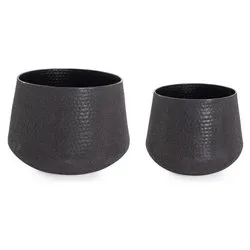 Set vasi tondi per piante 2 pz metallo KENAR Nero 0183219