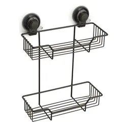 Porta oggetti box doccia 2 ripiani a ventosa (27,4x12,5x35,5cm) HOT Nero opaco HO1914