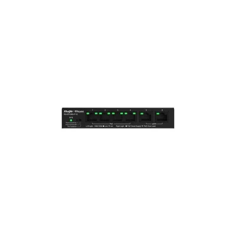 Switch Ruijie RG-ES106D-P V2 6 Porte Fast Ethernet PoE Alta Affidabilità Non Gestito