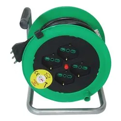 Avvolgicavo elettrico (50m; H05VV-F 3x1,5 mmq) 4P e disgiuntore termico ONDINO Verde e Nero 14613