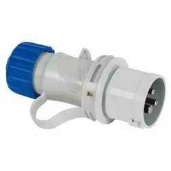 Spina elettrica 2P+T 16A CEE IP44 per cavo assiale Blu e Bianco 70100