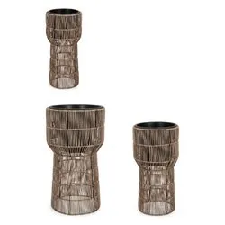Set porta vasi piante 3 pz rialzati estraibili plastica AYUN Marrone 0790860