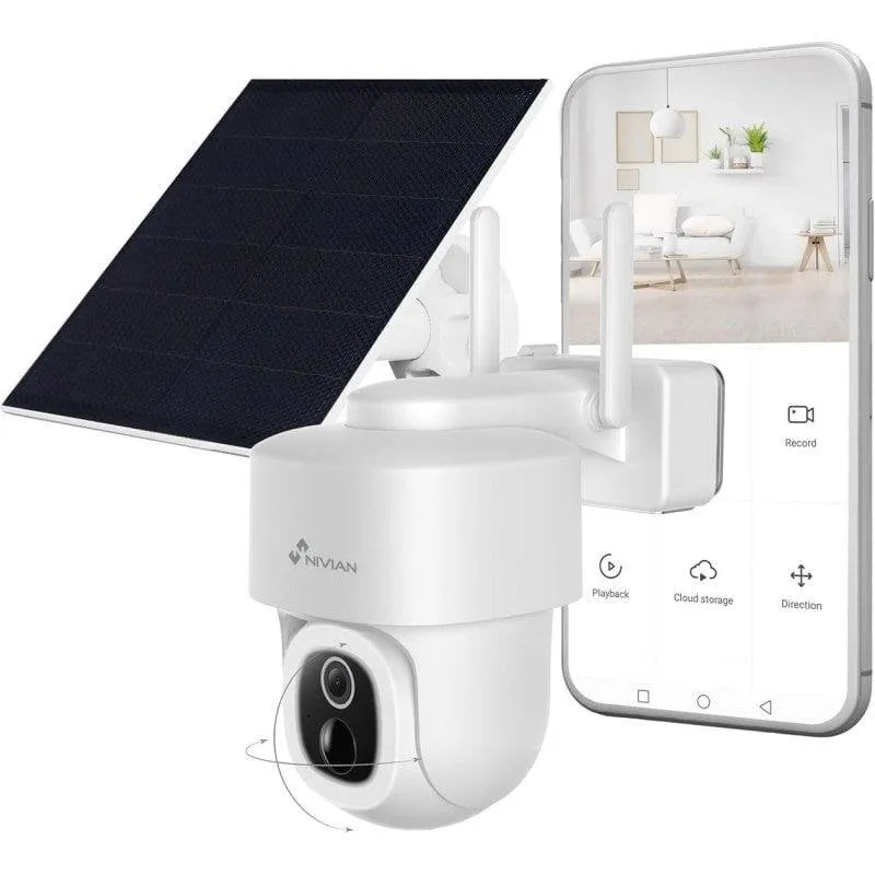 Videocamere di sorveglianza Nivian NVS-IPC-08-BATSOLAR-L 2.5K Visione Notturna Esterna IA Pannello Solare Controllo Vocale Audio Bidirezionale