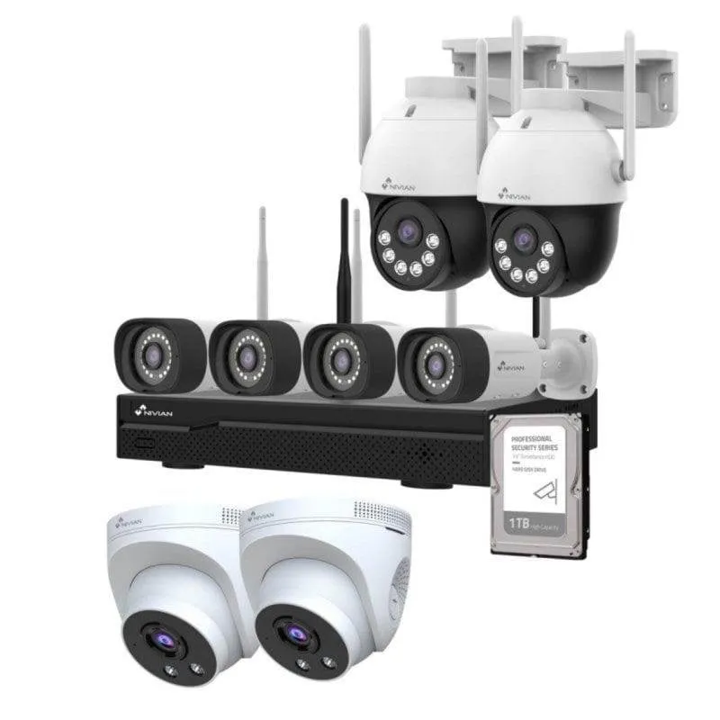 Videocamere di sorveglianza Nivian NV-KIT1030W6-8MDCAM-1TB 2K Visione Notturna Interno ed Esterno IA Audio Bidirezionale Controllo Vocale
