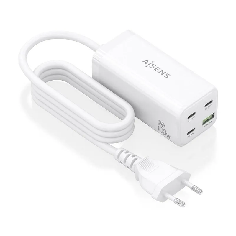 Cargador Sobremesa AISENS ASCH-100W4P053-W 100W 3xUSB-C PD3.0 QC5.0 1xUSB-A QC3.0 Blanco