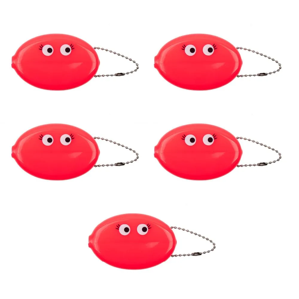 Fisura – Portamonete ovale in gomma “Ojos” rosa. Portamonete retrò con catenella, portafoglio tascabile unisex, accessorio pratico e creativo. 5 pezzi.