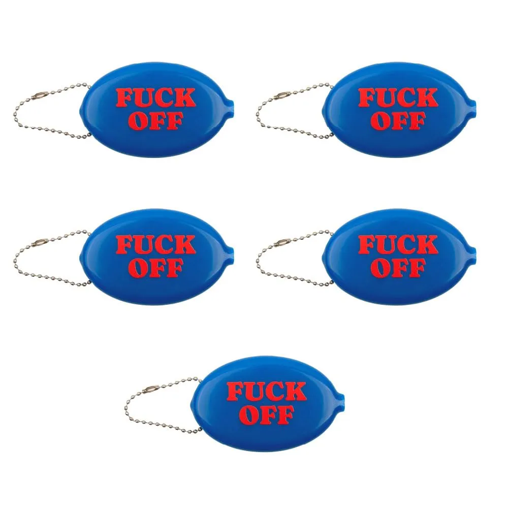 Fisura – Portamonete ovale in gomma “F*ck off” blu scuro. Portamonete retrò con catenella, portafoglio compatto da tasca unisex, regalo divertente e originale. 5 pezzi.