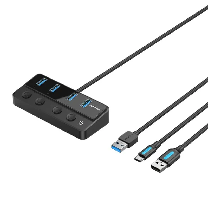 Hub Vention 4 porte USB 3.0 5 Gbps CHWBF cavo Tipo-C PD Nero