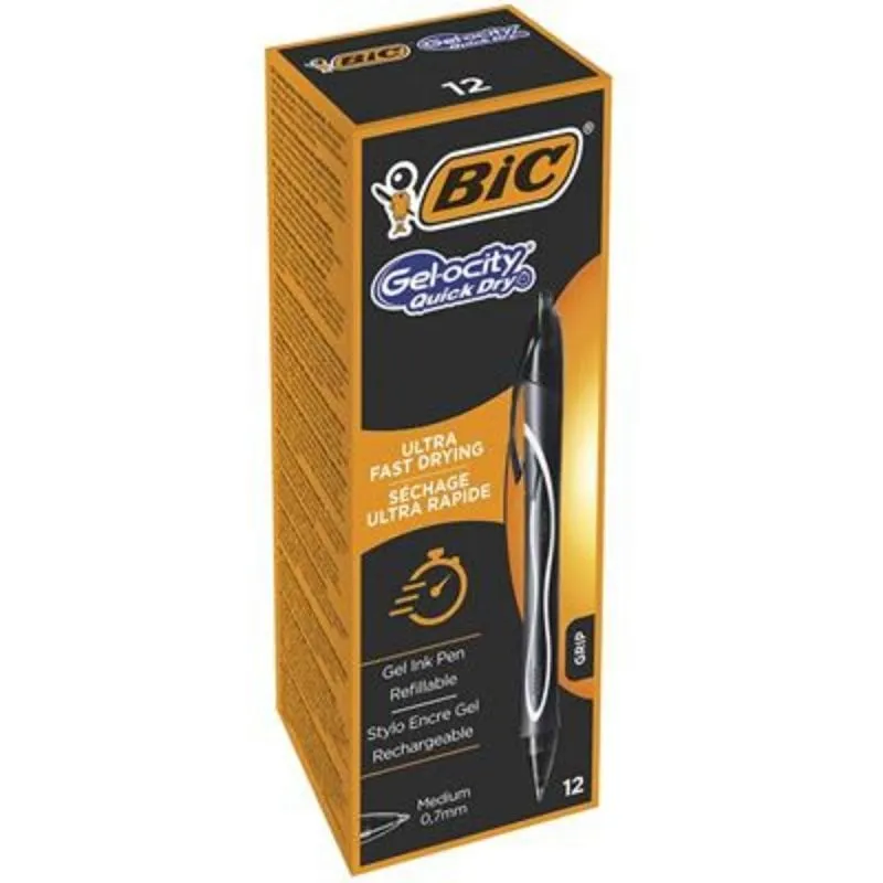 Penna a Gel Retrattile BIC Gel-ocity Quick Dry Nero 0,7 mm 12 pezzi