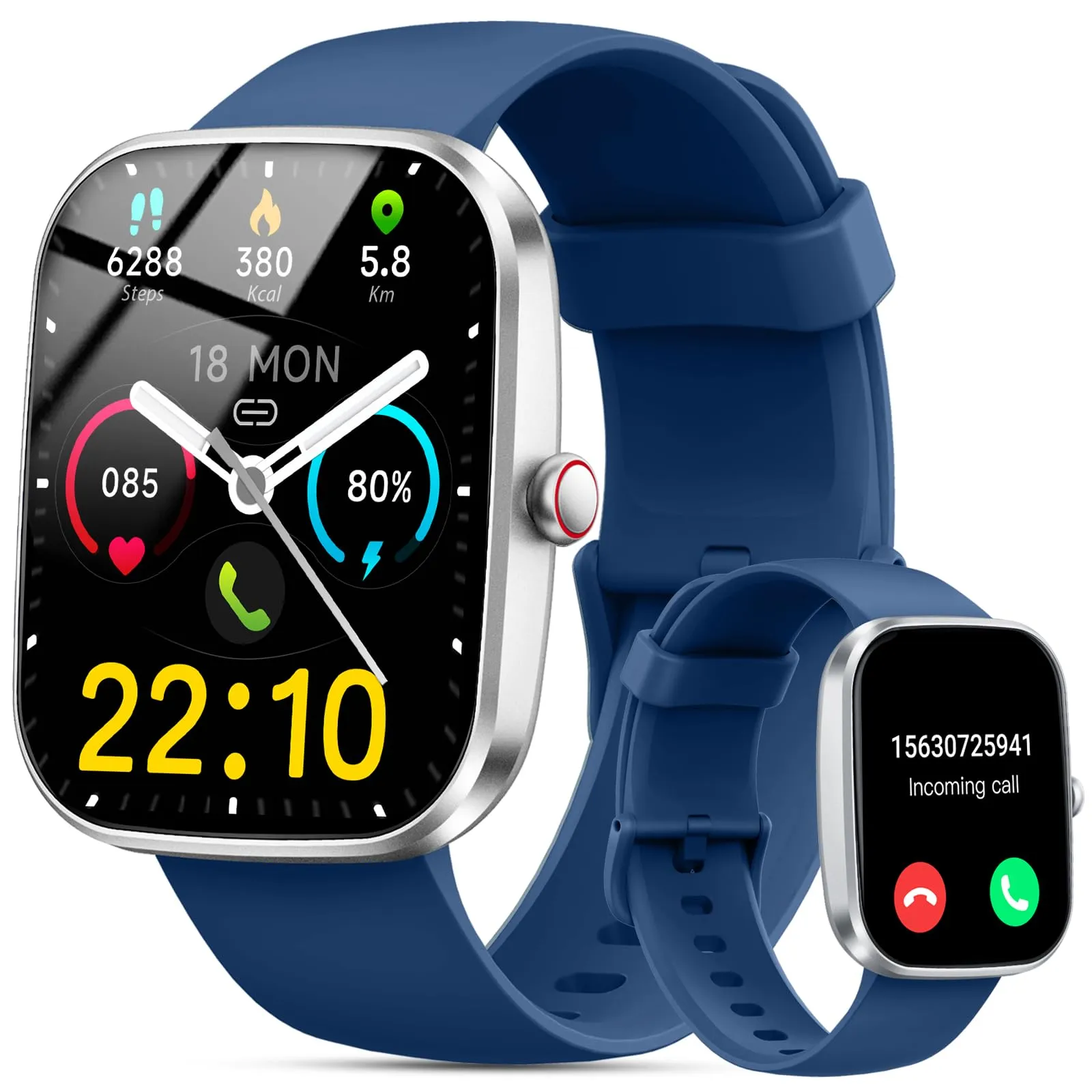 Smartwatch da uomo e donna, 1,96", con chiamate Bluetooth e notifica WhatsApp, cardiofrequenzimetro, IP68, braccialetto attività con oltre 100 modalità sportive, monitoraggio del sonno, per Android e