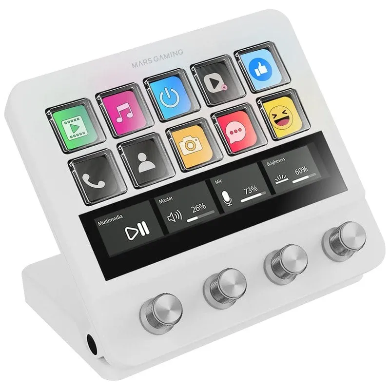 Mars Gaming MSD-Pro Controller Deck 10 tasti LCD 4 quadranti Schermo touchscreen animato esteso Bianco