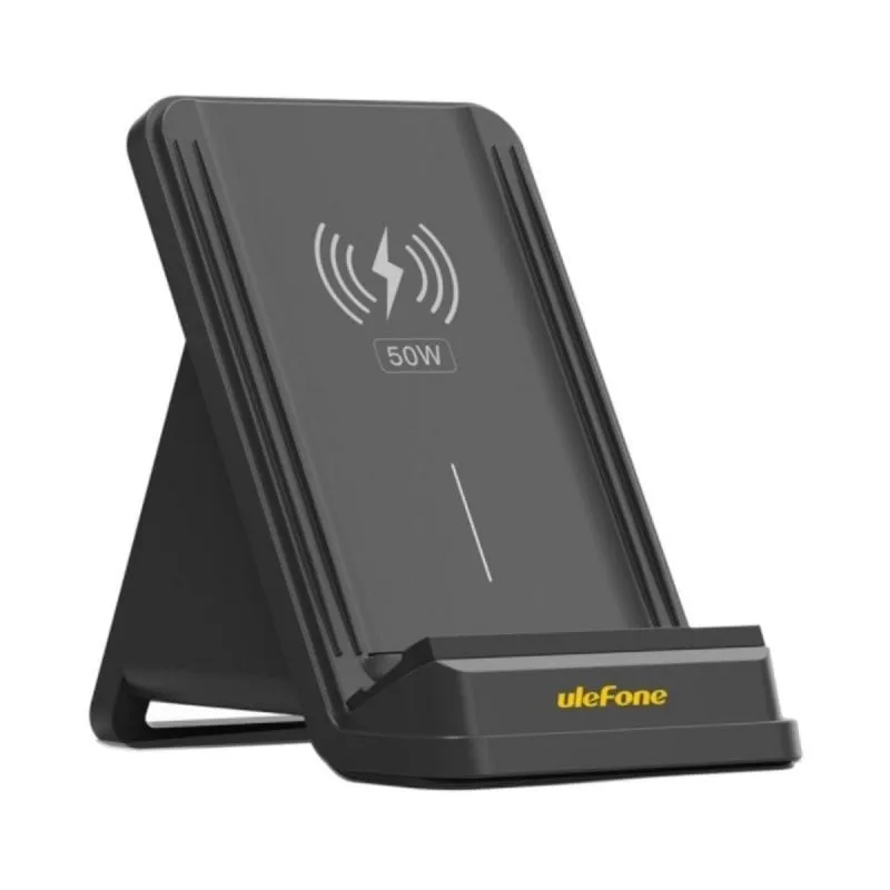 Supporto di ricarica Ulefone 50W, caricabatterie wireless Qi a doppia bobina, ventilazione attiva, nero