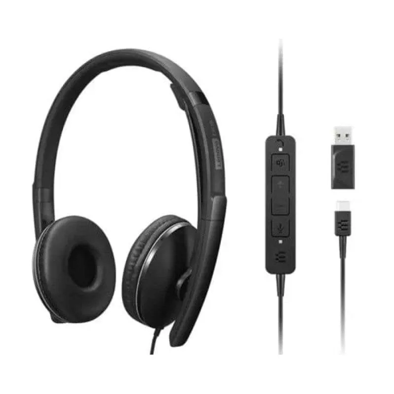Auricolari Lenovo 4XD1M45627 con cavo USB-C, Cancellazione Rumore, Microfono, Nero