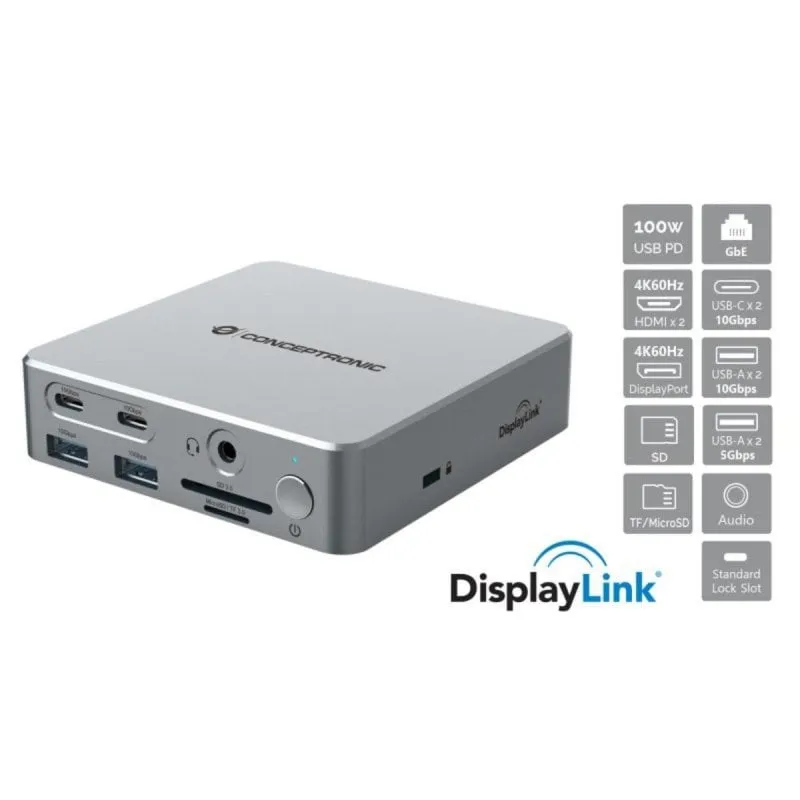 Docking Conceptronic DONN25G USB Type-C 3.2 Gen 2 100 W HDMI 4K Plata