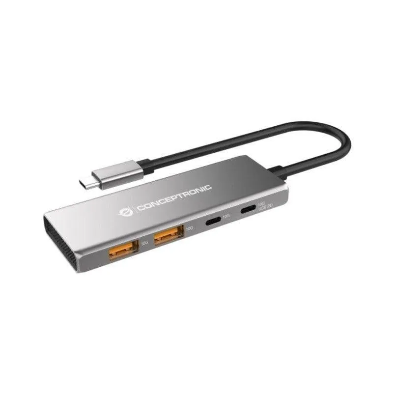 Hub USB Conceptronic HUBBIES15G 4 Porte USB 3.2 Gen 2 Type-C/Type-A Alluminio 100W Grigio