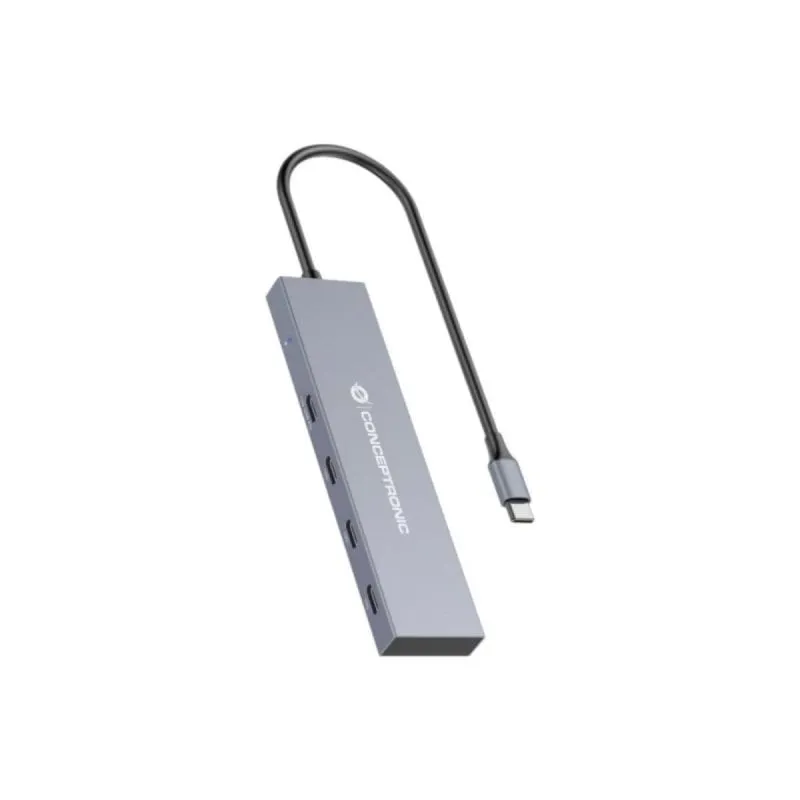 Hub USB Conceptronic HUBBIES14G 4 Porte USB-C 10000 Mbit/s Grigio Alluminio 100W