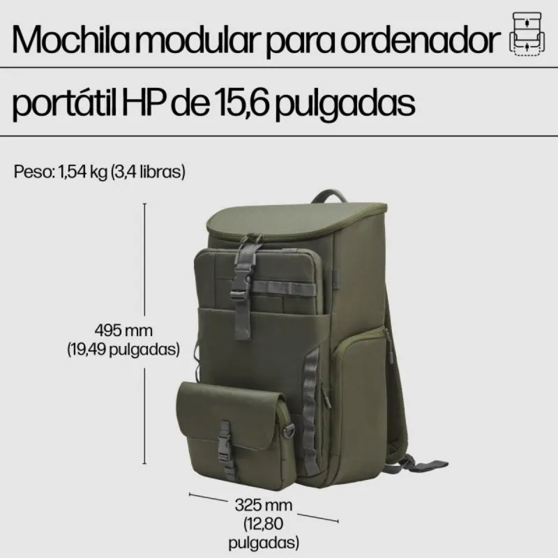 Zaino HP modulare per laptop 15,6 pollici verde grigio resistente all'acqua 27L