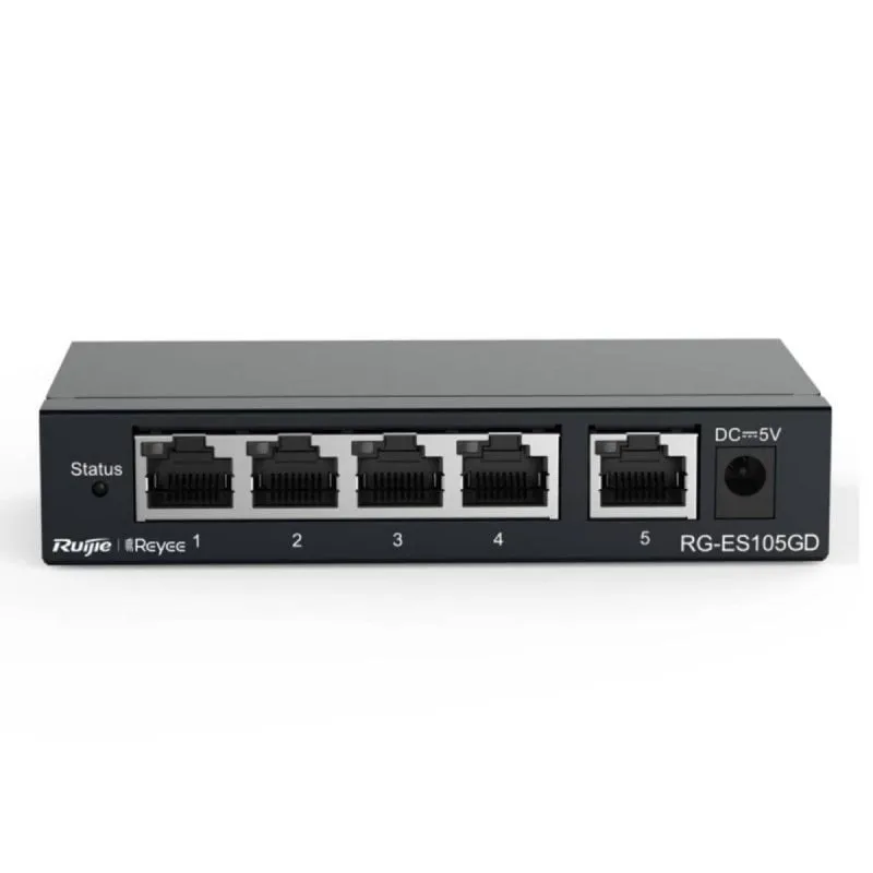 Ruijie RG-ES105GD Switch Gigabit in metallo a 5 porte senza ventola, protezione 10 Gbps 6 kV