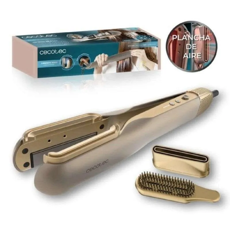 Piastra per Capelli 2 in 1 Ceramica Cheratina Cecotec AirLisse ForceDry 200ºC 4 Temperature Anti-crespo Champagne