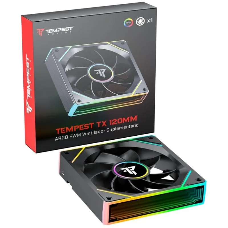 Ventilatore supplementare Tempest TX 120mm ARGB PWM 1800RPM aspa invertita nero